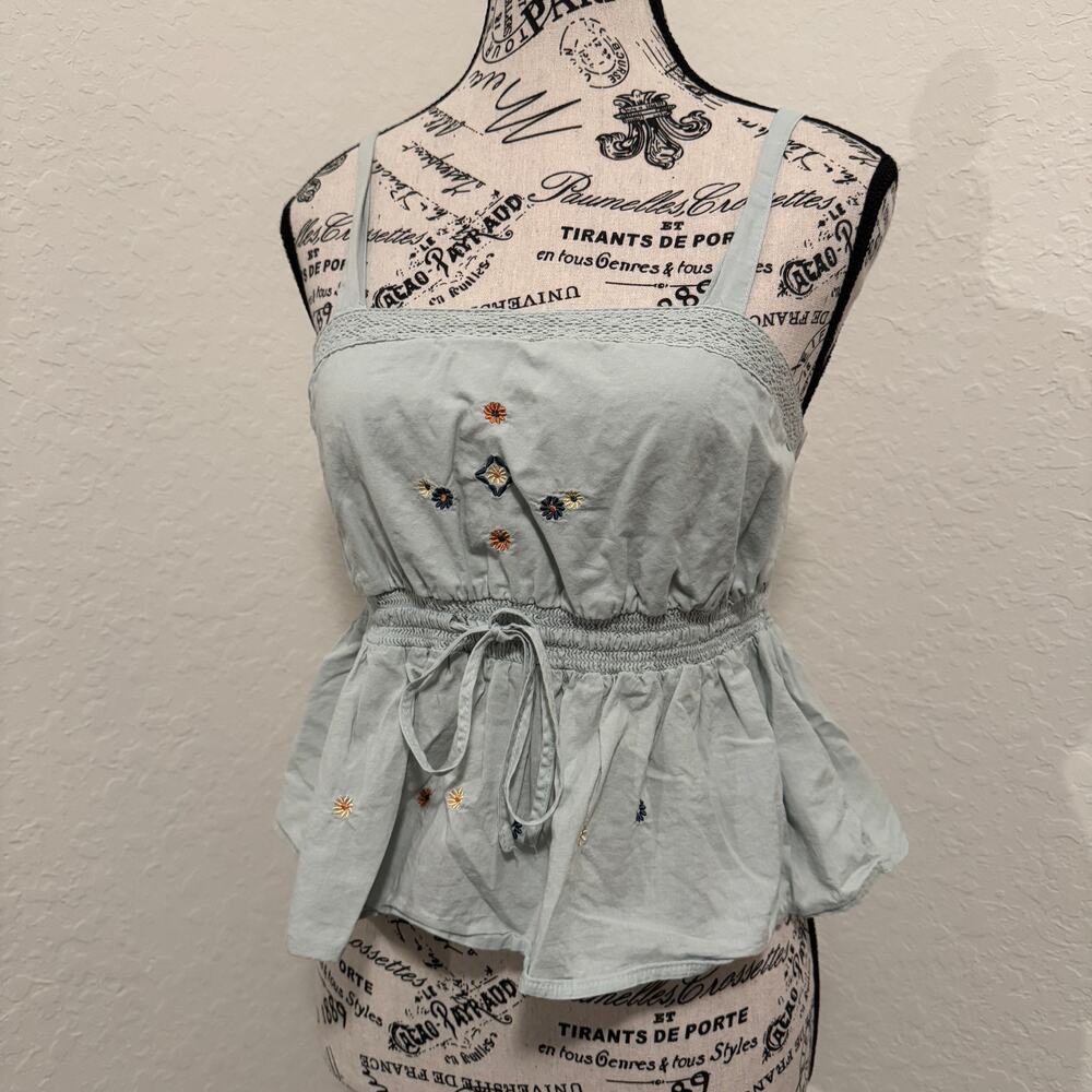 Celebrity Pink Womens Small Sage Green Embroidered Babydoll Cami Peplum Tank